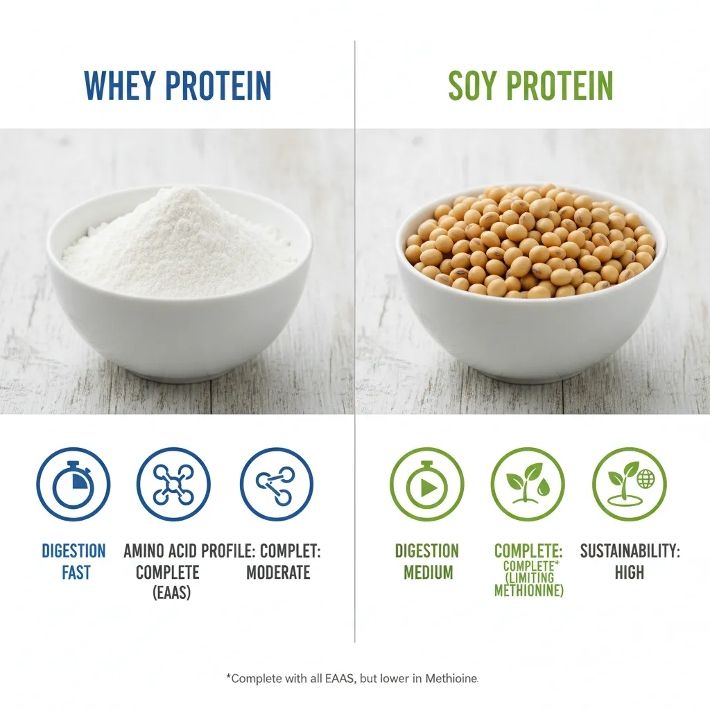 Visual comparison of soy protein versus whey protein attributes