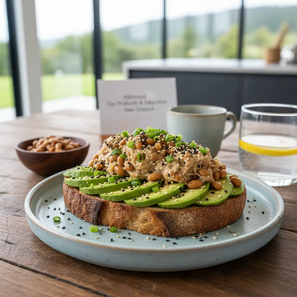 Avocado and natto toast serving suggestion