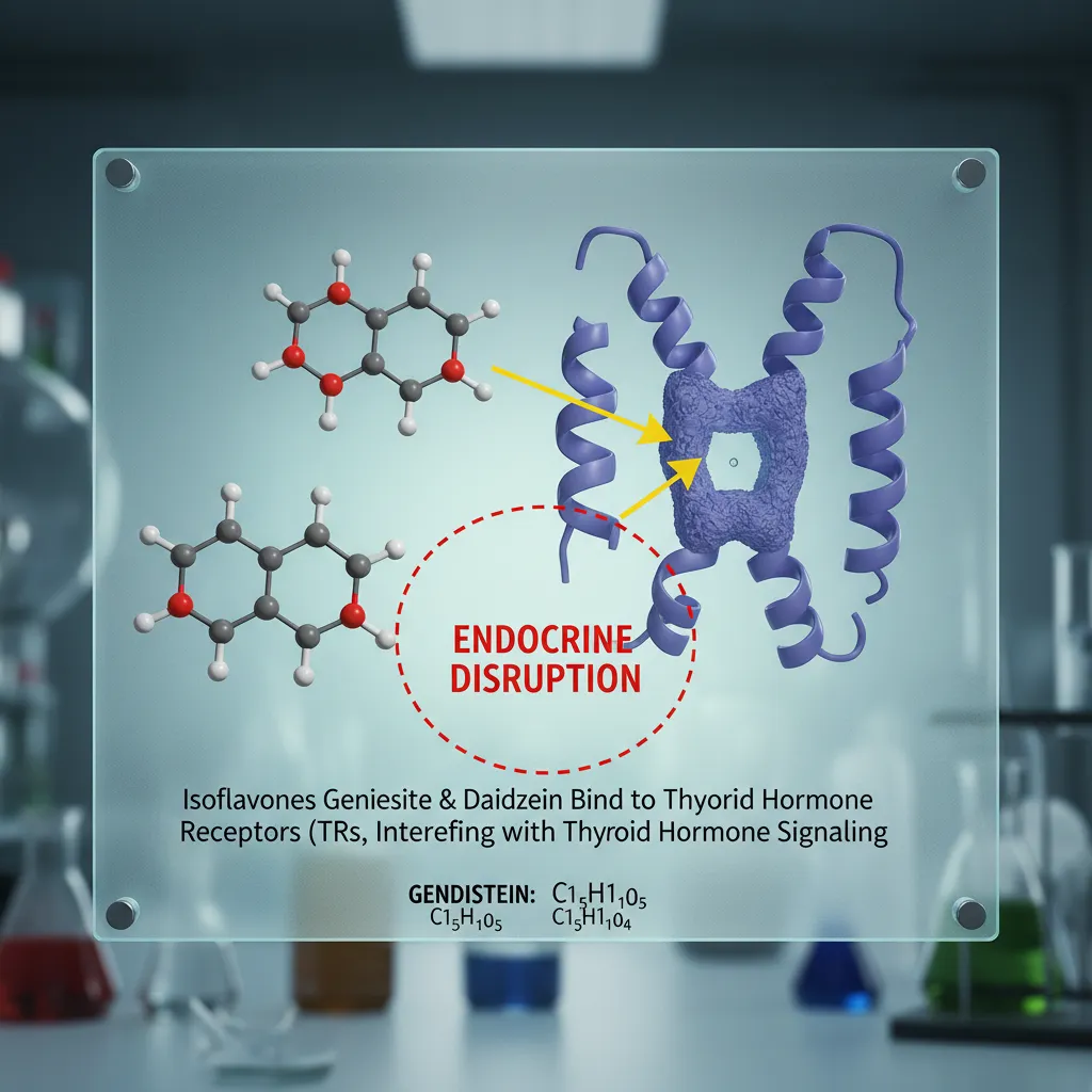 Diagram of isoflavones interacting with thyroid receptors