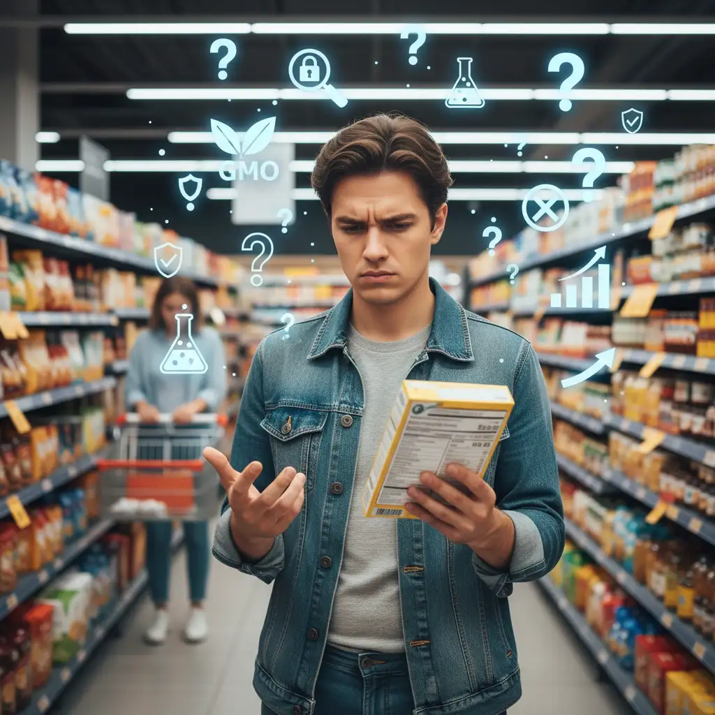 Consumer analyzing product labels for truth