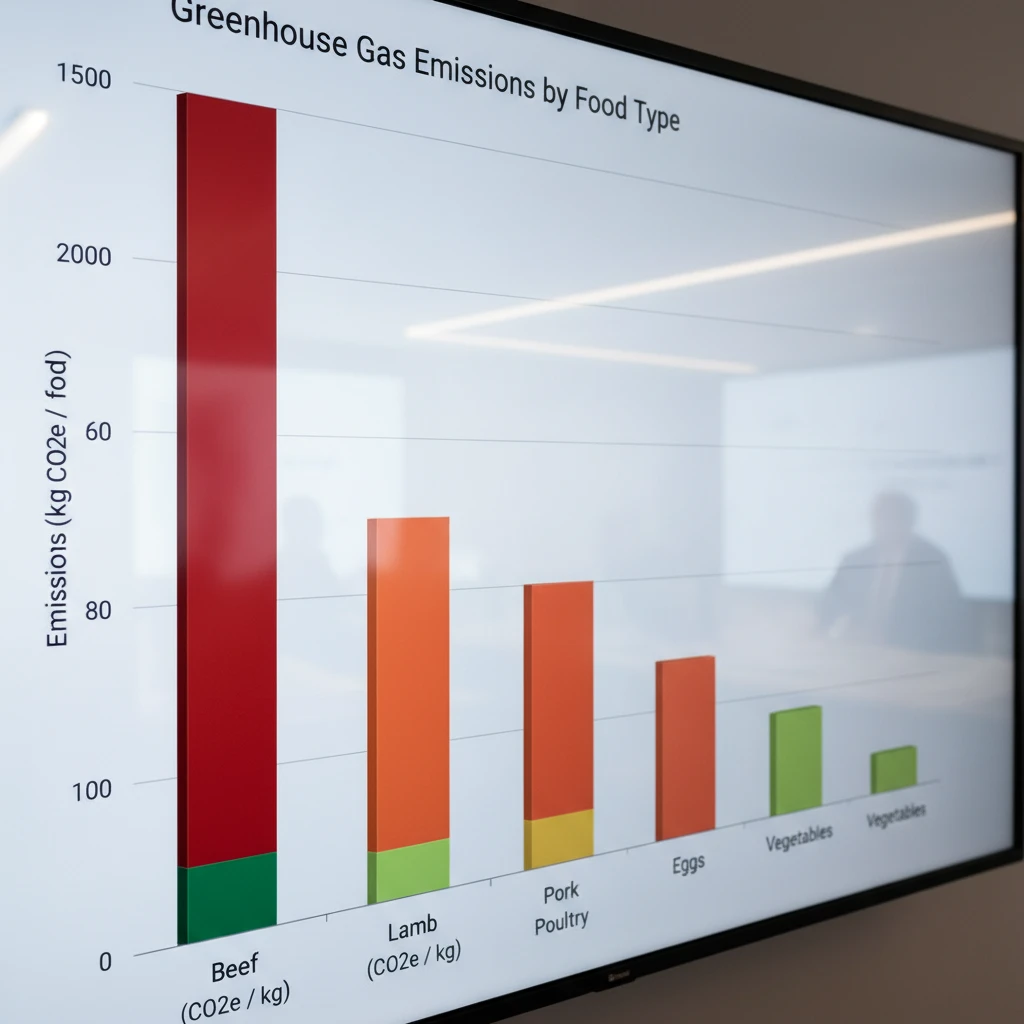 Chart showing greenhouse gas emissions per kilogram of food product