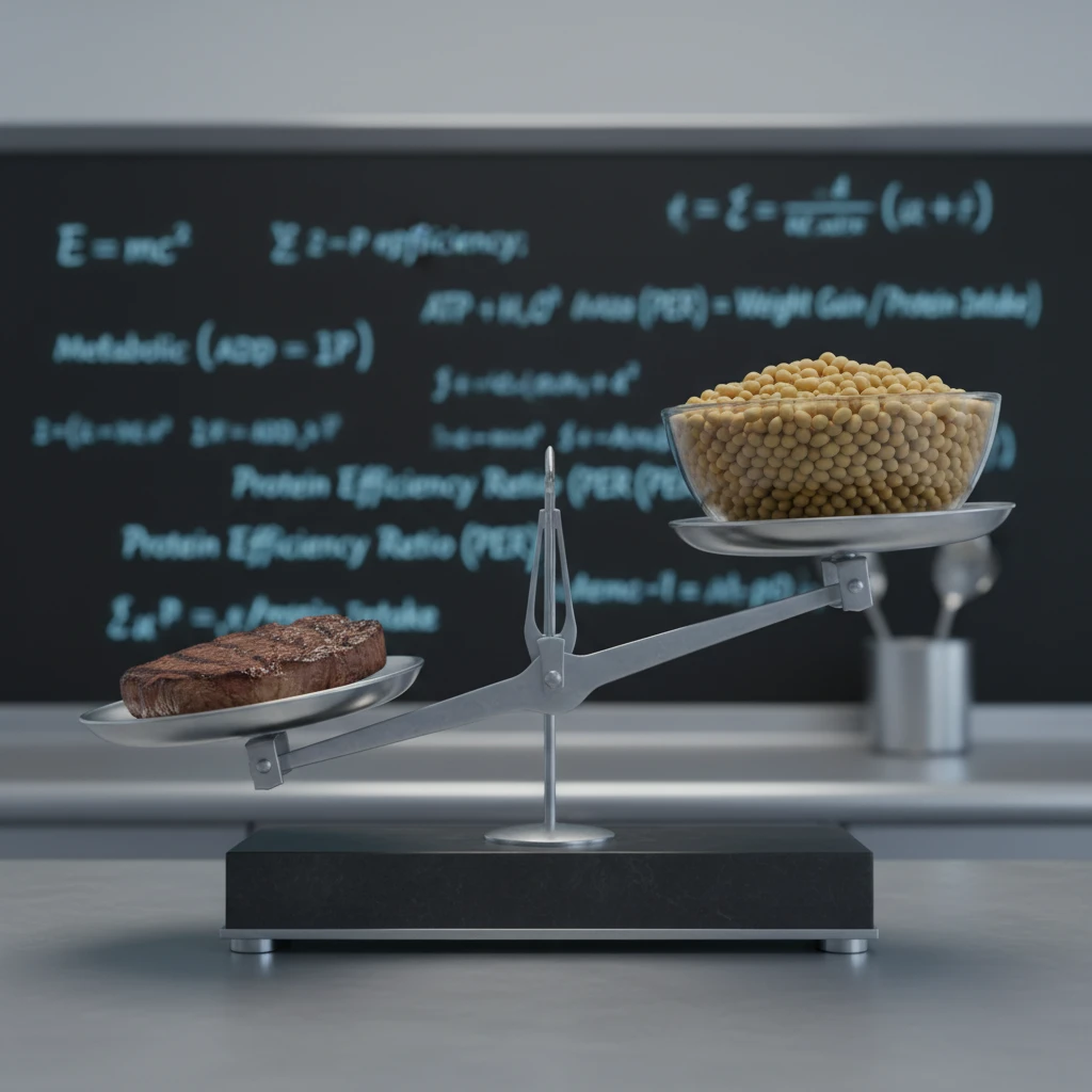 Balance scale depicting nutritional efficiency vs environmental weight
