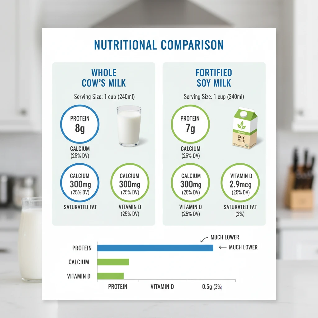 Nutritional comparison chart of cow milk vs soy milk