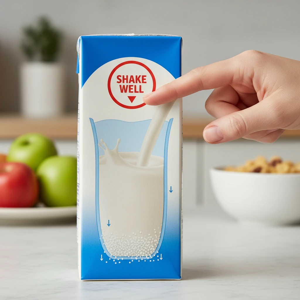 Illustration of calcium sedimentation in soy milk cartons