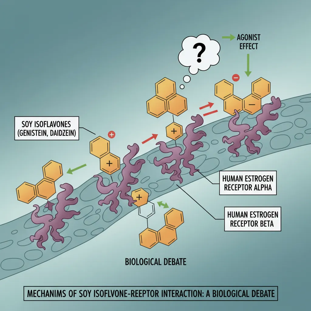 Scientific illustration of isoflavones and cell receptors